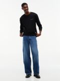 Negru Tricou Slim Cu Maneca Lunga Si Logo Liniar  Barbati