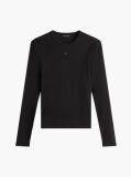 Negru Tricou Slim Cu Maneca Lunga Si Guler Riplat  Femei