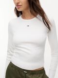 Bej Tricou Slim Cu Maneca Lunga Si Guler Riplat  Femei
