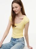 Galben Tricou Slim Cu Guler Rotund Tommy Badge  Femei