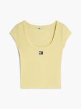Galben Tricou Slim Cu Guler Rotund Tommy Badge  Femei