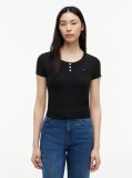Negru Tricou Henley Slim Fit  Femei