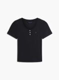 Negru Tricou Henley Slim Fit  Femei