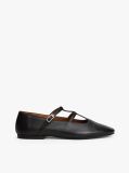 Black Leather Double T-Bar Ballerinas  Women