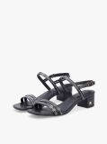 Negru Sandale Cu Toc Gros Si Cusaturi Contrastante Din Piele  Femei