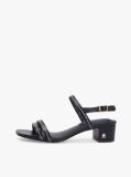 Negru Sandale Cu Toc Gros Si Cusaturi Contrastante Din Piele  Femei