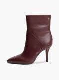 Red Leather Pointed Toe Heeled Ankle Boots  Women