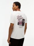 Bej T-Shirt Cu Imprimeu Pe Spate Si Guler Crew  Barbati