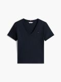 Blue Tricou Slim Fit Tricotat Cu Guler In V  Femei