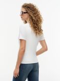 Beige Ribbed V-Neck Slim Fit T-Shirt  Women