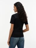 Negru Tricou Slim Fit Tricotat Cu Guler In V  Femei