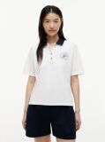Alb Tricou Polo Cu Croiala Normala De Culoare Aurie Cu Nasturi  Femei