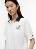 Alb Tricou Polo Cu Croiala Normala De Culoare Aurie Cu Nasturi  Femei