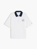Alb Tricou Polo Cu Croiala Normala De Culoare Aurie Cu Nasturi  Femei