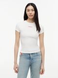 Alb Tricou Slim Cu Logo Si Dungi  Femei