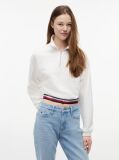 Alb Hanorac Fara Gluga Cu Croiala Boxy Si Fermoar Quarter-Zip  Femei