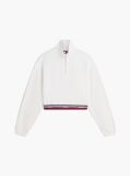 Alb Hanorac Fara Gluga Cu Croiala Boxy Si Fermoar Quarter-Zip  Femei