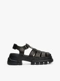 Black Leather Chunky Cleat Fisherman Sandals  Women