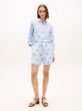Blue Linen Blend Print Relaxed Shorts  Women