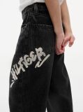 Denim Blugi Negri Cu Croiala Lejera Loose Si Model Printat  Baieti