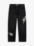 Denim Blugi Negri Cu Croiala Lejera Loose Si Model Printat  Baieti