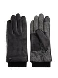 Grey Touchscreen Herringbone Leather Gloves  Men