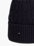 Blue Lambswool Blend Cable Knit Flag Beanie  Men