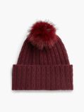 Red Pom Pom Beanie With Cashmere  Women