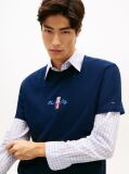 Blue Tricou Cu Guler Rotund Si Broderie Cu Logo Signature  Barbati