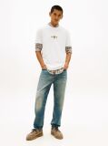 Alb Tricou Cu Guler Rotund Si Broderie Cu Logo Signature  Barbati