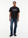 Negru T-Shirt Cu Guler Rotund Croiala Lejera Si Logo  Barbati