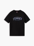 Negru T-Shirt Cu Guler Rotund Croiala Lejera Si Logo  Barbati