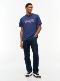 Blue T-Shirt Cu Guler Rotund Croiala Lejera Si Logo  Barbati