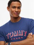 Blue T-Shirt Cu Guler Rotund Croiala Lejera Si Logo  Barbati