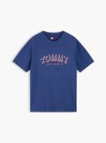 Blue T-Shirt Cu Guler Rotund Croiala Lejera Si Logo  Barbati