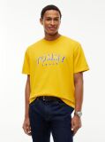 Galben T-Shirt Cu Guler Rotund Croiala Lejera Si Logo  Barbati