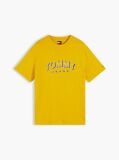 Galben T-Shirt Cu Guler Rotund Croiala Lejera Si Logo  Barbati