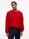 Red Pure Wool Cable Knit Relaxed Jumper  Men