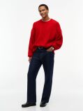 Red Pure Wool Cable Knit Relaxed Jumper  Men