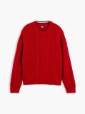 Red Pure Wool Cable Knit Relaxed Jumper  Men