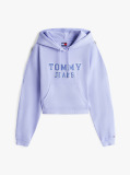 Blue Hanorac Boxy Cu Gluga Si Logo Appliqué Varsity  Femei