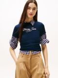 Blue Essential Tricou Rib Slim Cu Logo  Femei
