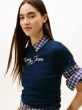 Blue Essential Tricou Rib Slim Cu Logo  Femei