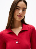 Rosu Rochie Pulover Slim Midi Cu Emblema Tommy Badge  Femei