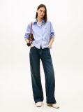 Blue Camasa Cropped Metalica Oversized  Femei