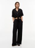 Negru Pantaloni Largi Cu Textura Plisata  Femei