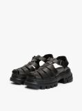 Black Leather Chunky Cleat Fisherman Sandals  Women