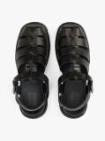 Black Leather Chunky Cleat Fisherman Sandals  Women