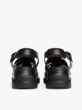 Black Leather Chunky Cleat Fisherman Sandals  Women