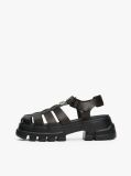Black Leather Chunky Cleat Fisherman Sandals  Women